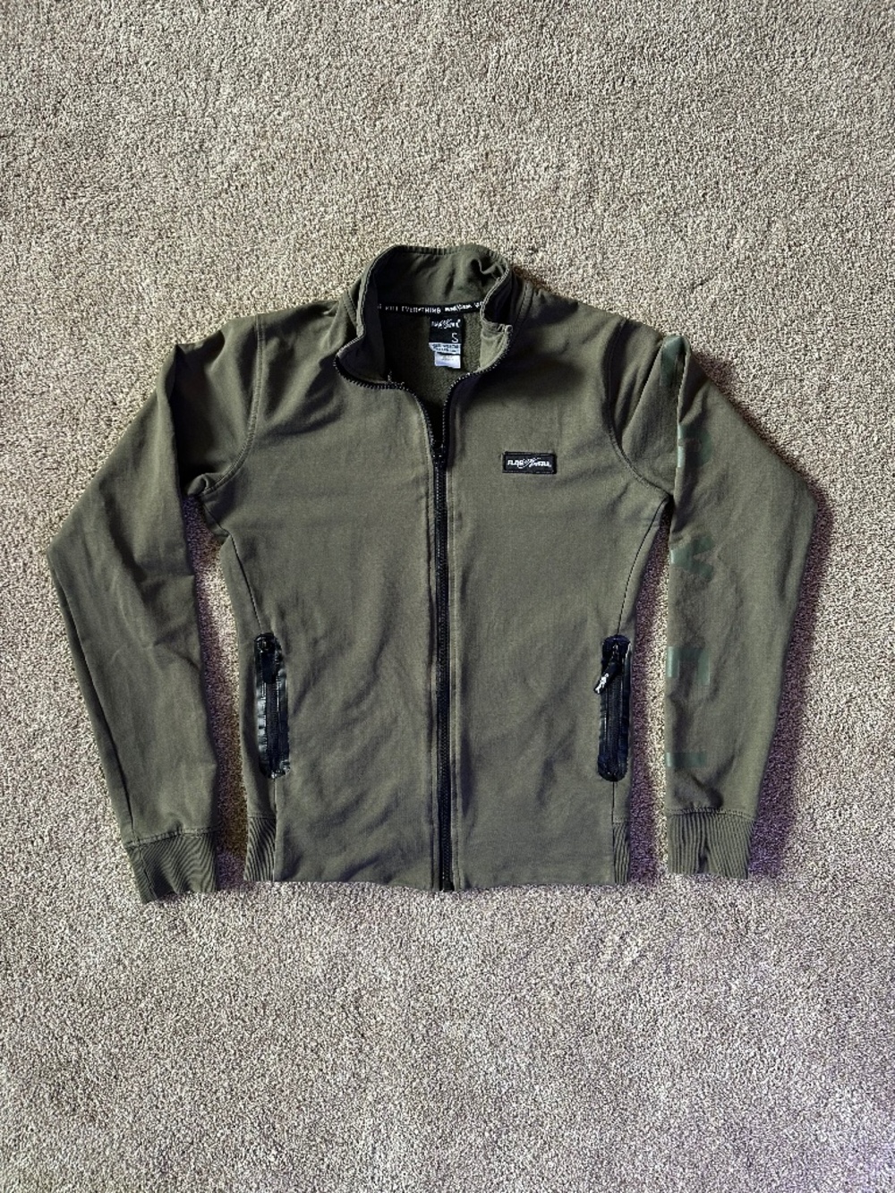 Flag Nor Fail Olive Green Full Zip Gym Jacket Size S